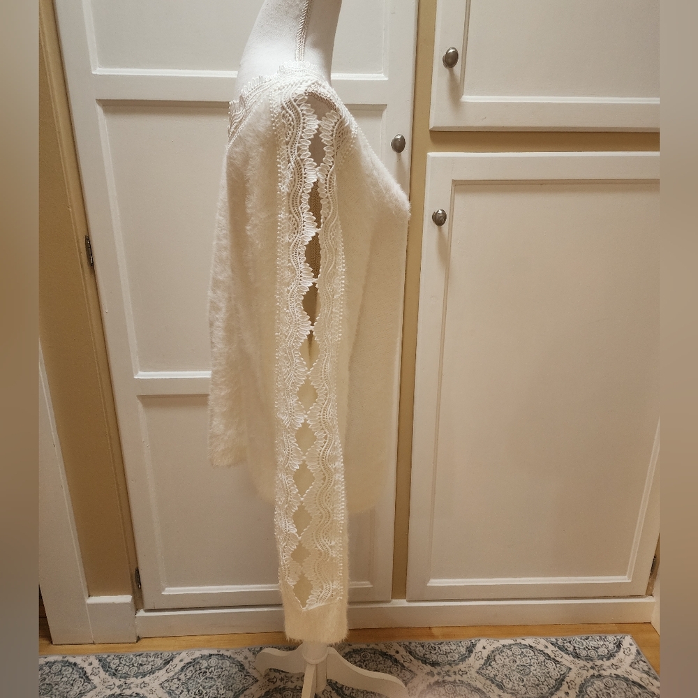 Sweet Lovely by Jen Elegant White Lace-Trimmed Sweater - Picture 4 of 9